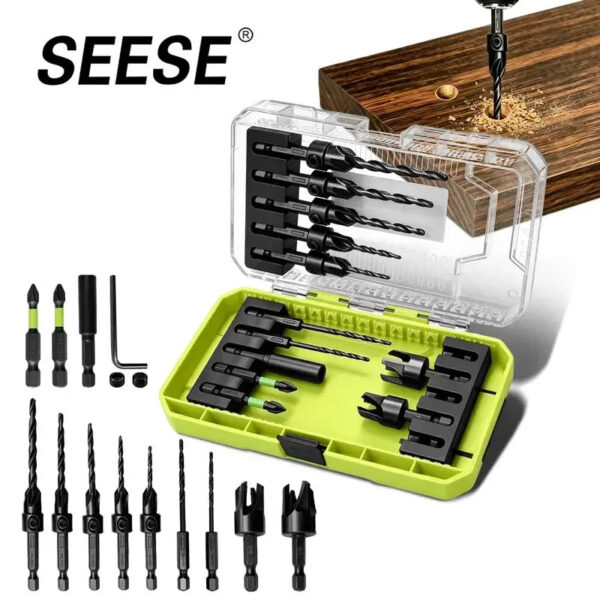15-Piece Countersink Drill Bit Set with Depth Stops