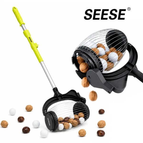 Nut Gatherer with Telescoping Handle and Dump Outlet